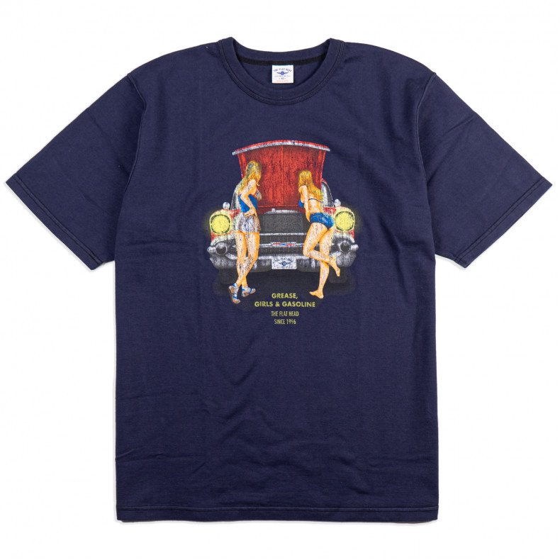 Футболка The Flat Head FN-TMC-104 Navy Double Yarn 10.8 Oz Loopwheel Grease, Girls & Gasoline