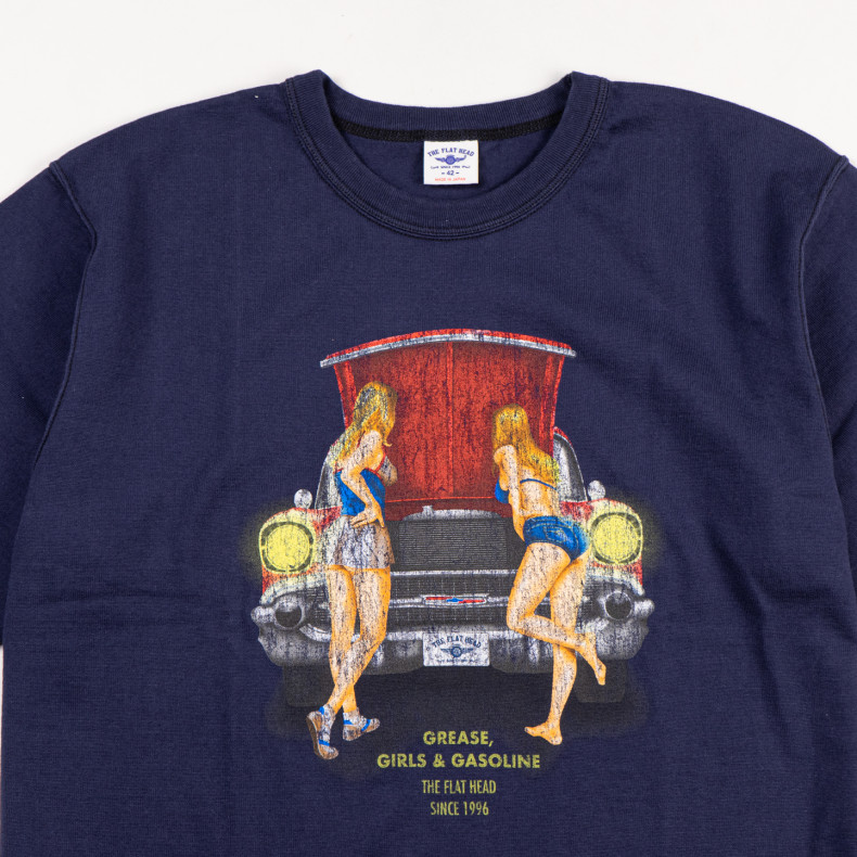 Футболка The Flat Head FN-TMC-104 Navy Double Yarn 10.8 Oz Loopwheel Grease, Girls & Gasoline