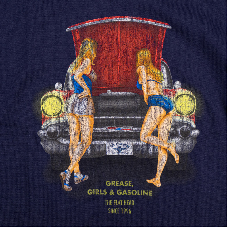 Футболка The Flat Head FN-TMC-104 Navy Double Yarn 10.8 Oz Loopwheel Grease, Girls & Gasoline