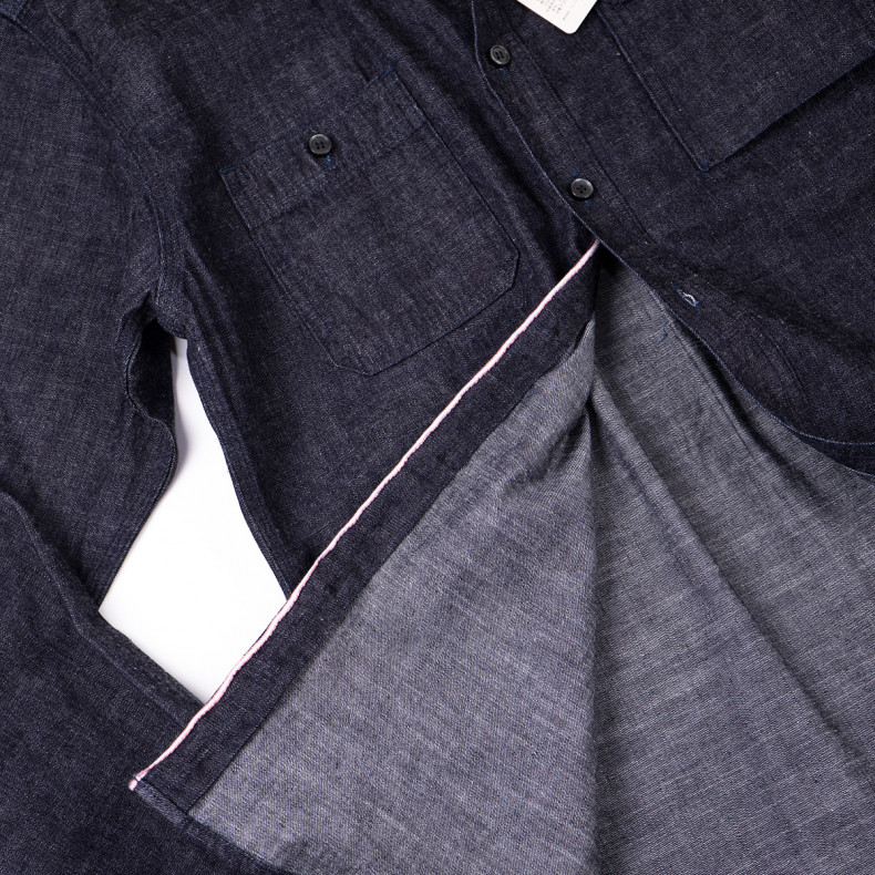 Рубашка Momotaro Jeans MXLS1020 Work Shirt 8 Oz Indigo Selvedge Denim One Wash